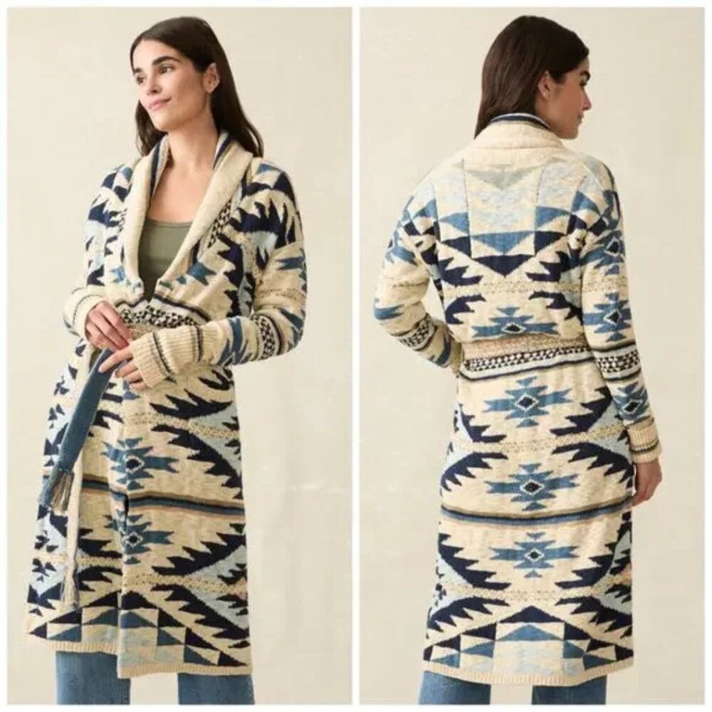 Faherty B.Yellowtail Paloma Duster Sweater In Yellowstone River Blue Size XS